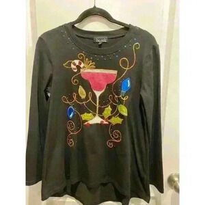 Berek Women's Christmas Cocktail Long Sleeve Shirt - SZ SM Cute Beading!